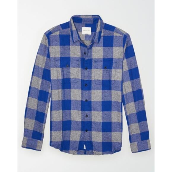 American Eagle Men’s Blue Plaid Seriously Soft Flannel Shirt Size Large - Picture 1 of 5
